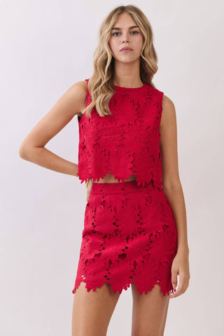 Floral Lace Scalloped Hem Sleeveless Crop Top