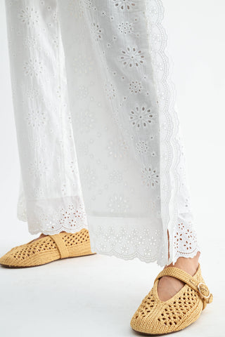 Broderie Anglaise Wide-Leg Trousers