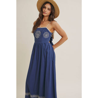 MEDITERRANEAN SUN ARTISAN EMBROIDERY MIDI WITH OPEN BACK