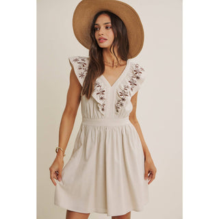 SUNNY AFTERNOON EMBROIDERED RUFFLE MINI WITH LACE UP BACK