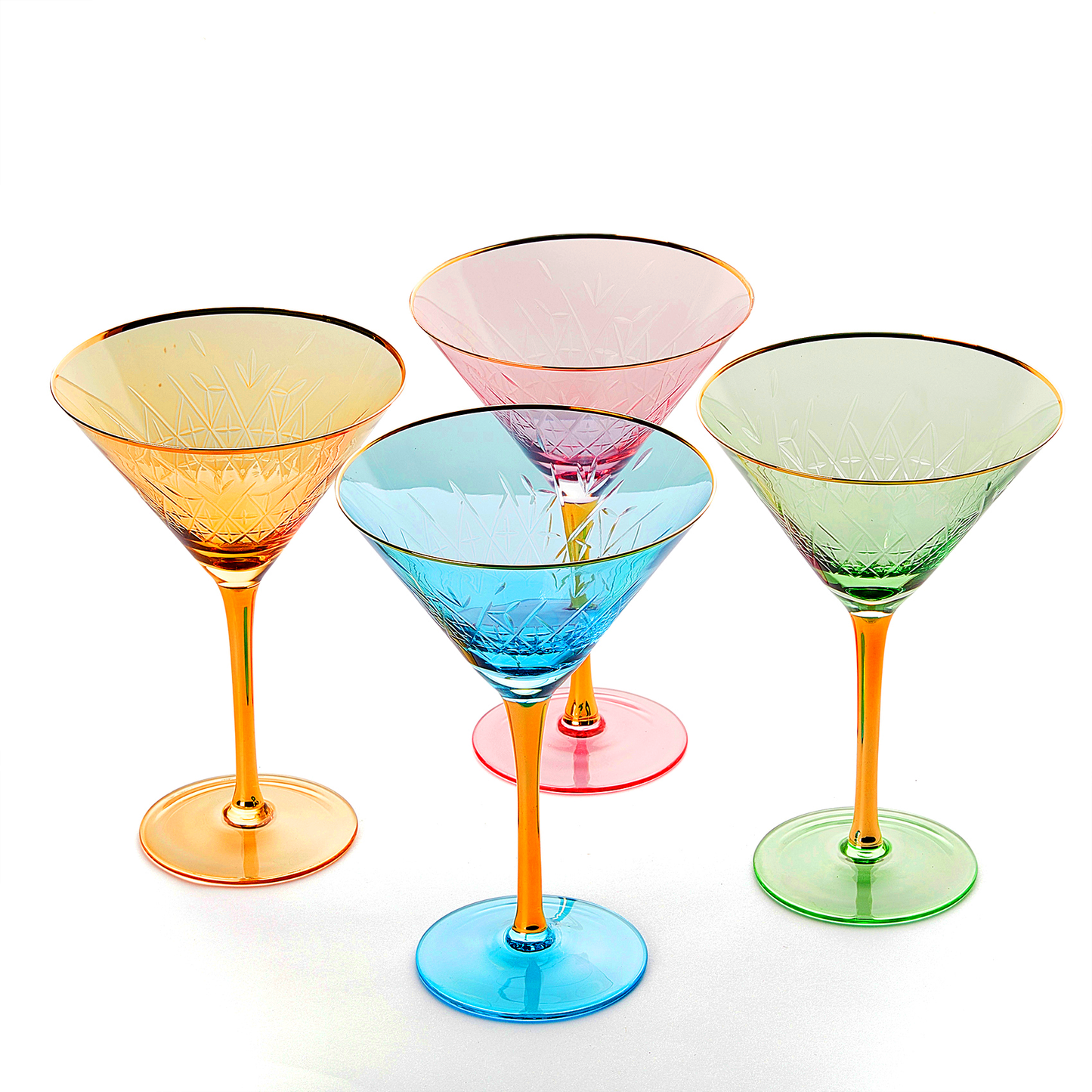 Gold Rimmed Crystal Martini Glasses 10 oz, Set of 4 Classic