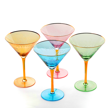 Gold Rimmed Crystal Martini Glasses 10 oz, Set of 4 Classic