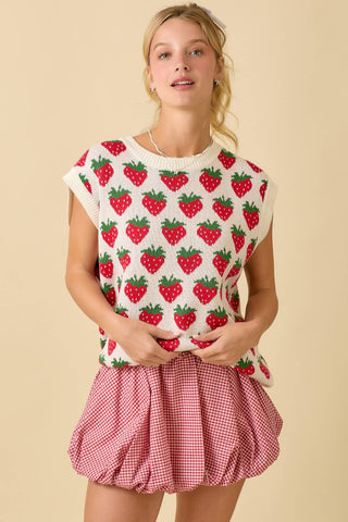 Strawberry Oversized Sleeveless Sweater Knit Top
