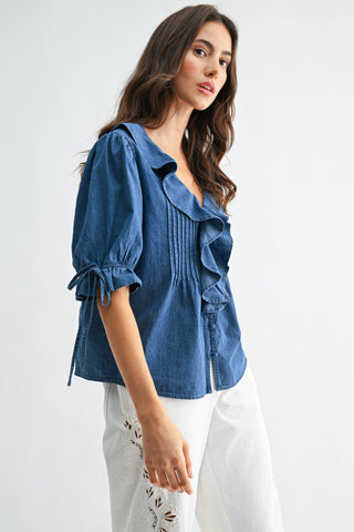 Pleated Belle Denim Top
