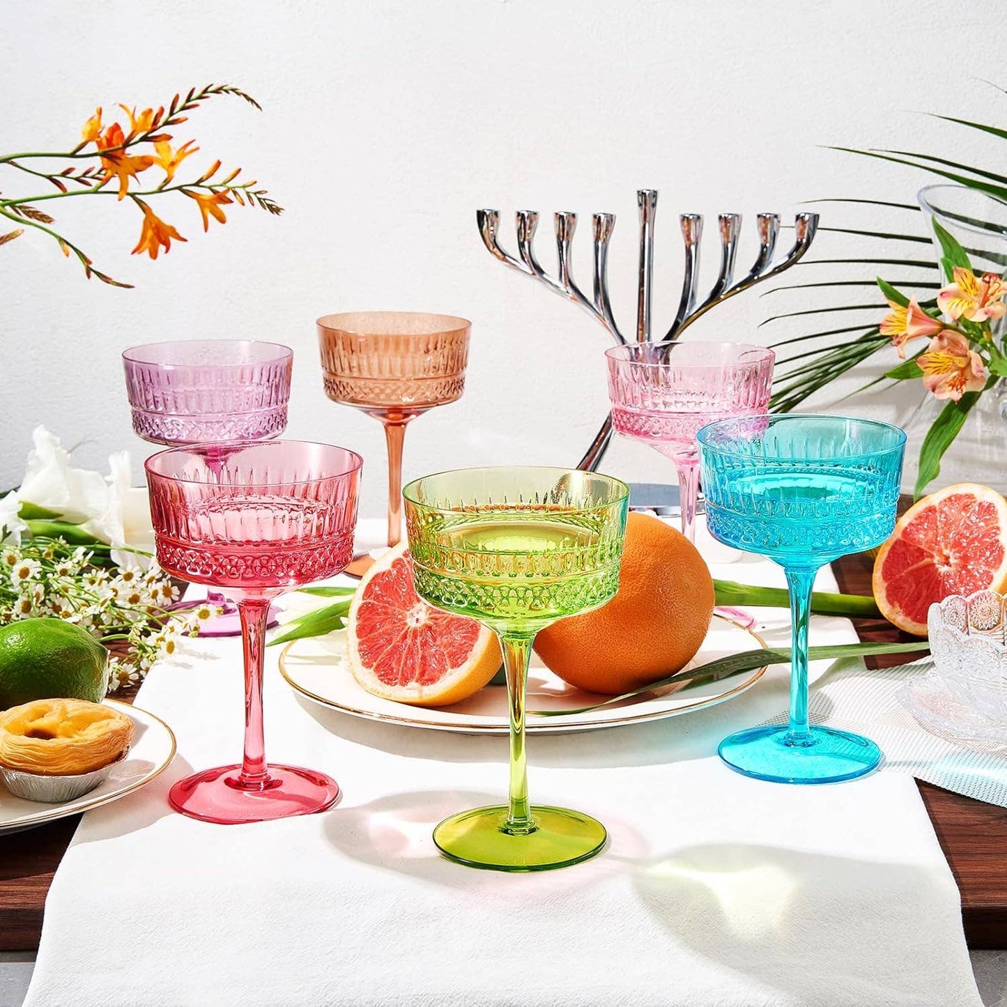 Art Deco Colored Crystal Coupe Glass | Set of 6 | 9.6oz