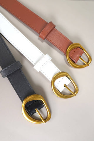 CONTOUR OVAL SHAPED FAUX LEATHER BUCKLE BELT