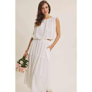 EYELET BUBBLE TOP AND MIDI SKIRT SET