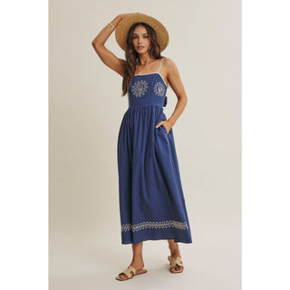 MEDITERRANEAN SUN ARTISAN EMBROIDERY MIDI WITH OPEN BACK