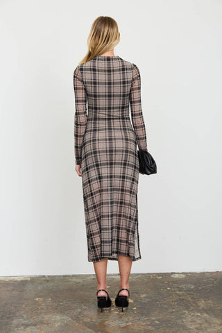PLAID MESH MIDI DRESS