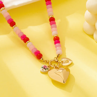 Sweetheart Beaded Porcelain Heart Charm Necklaces