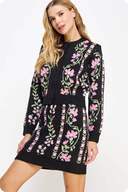 Floral Intarsia Sweater Cardigan