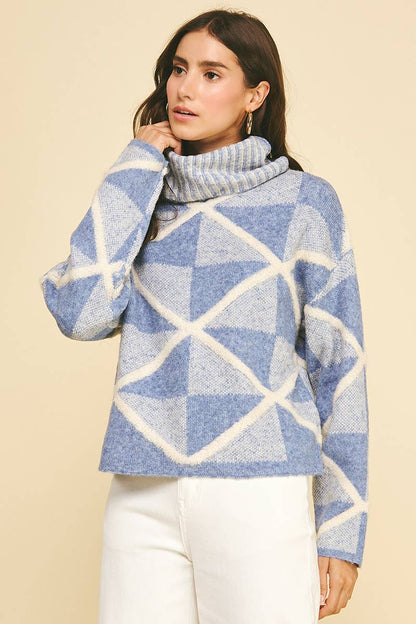 DIAMOND PATTERN TURTLE NECK SWEATER - 6354WS