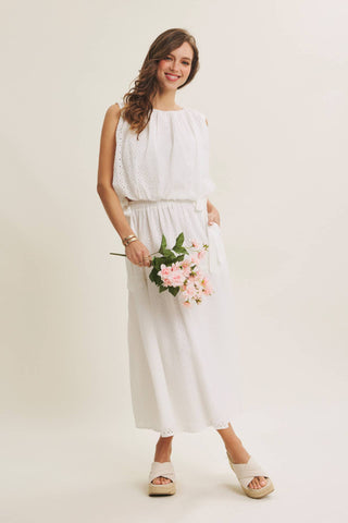 EYELET BUBBLE TOP AND MIDI SKIRT SET