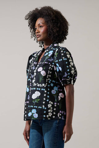 Trevis Floral Daly Split Neck Top