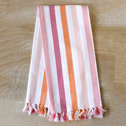 Stripe Fringe Hand Towel   Pink/White   20x28