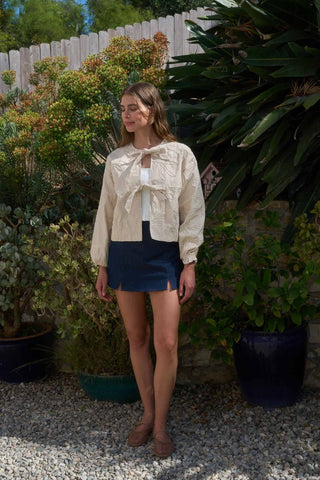 Embroidered Tie Front Jacket
