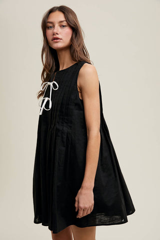 Pleated Bow Mini Dress