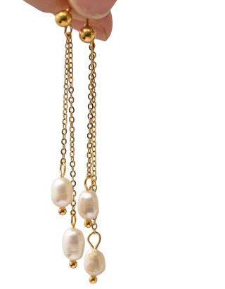 Freya Double Pearl Drop Waterproof Earrings 14K Gold