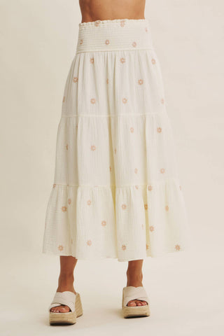 Sunset Field Embroidered Midi Skirt