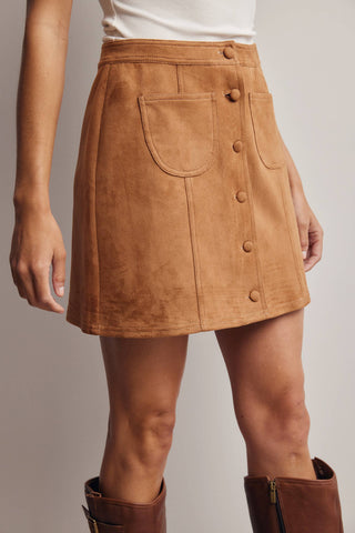 Foxy Faux Suede Button Skirt