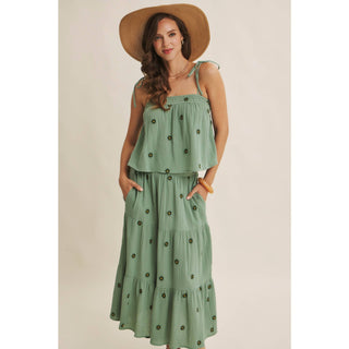 Sunset Field Embroidered Midi Skirt