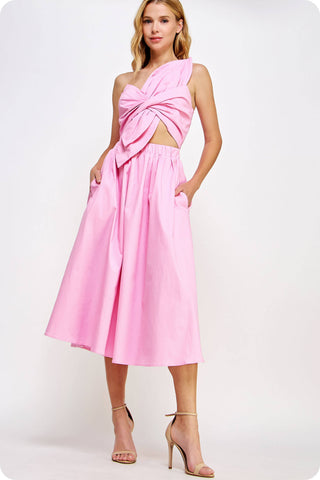 Knotted Flower Bow Midi Dress