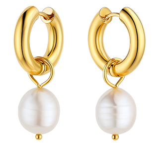 Chubby Natural Pearl PVD Hoop Earring- Waterproof