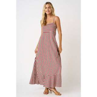 STRIPED SLEEVELESS BACK CUTOUT SUMMER MAXI DRESS