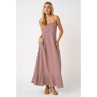 STRIPED SLEEVELESS BACK CUTOUT SUMMER MAXI DRESS