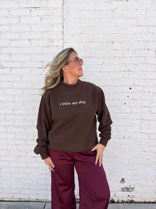 I Miss My Dog Mockneck Embroidered Sweatshirt