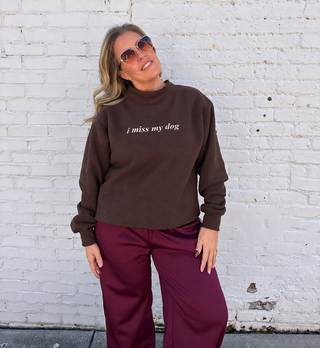 I Miss My Dog Mockneck Embroidered Sweatshirt