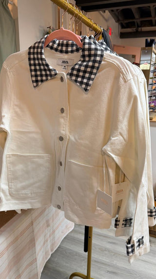 Checkered Collared Jacket White