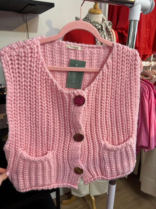 Round Neck Sweater Vest Pink