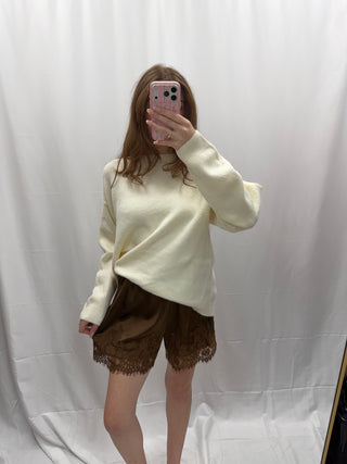 Brown Lace Satin Shorts
