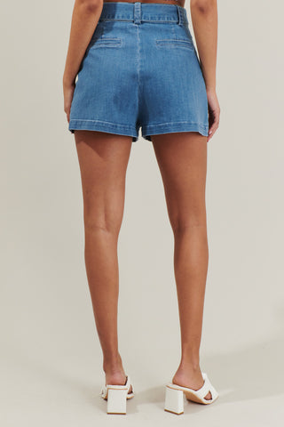 Zoey Sky Pleated Denim Shorts