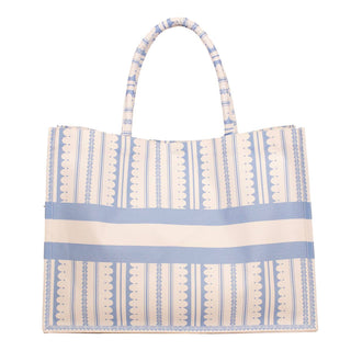 Chantilly Classic Tote   White/Blue   19x14x7.5