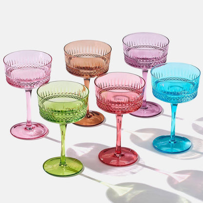 Art Deco Colored Crystal Coupe Glass | Set of 6 | 9.6oz