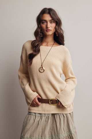 Reva Ribbed Knit Boat Neck Sweater