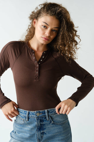 Essential Long-Sleeved Micro-Ribbed Henley Top