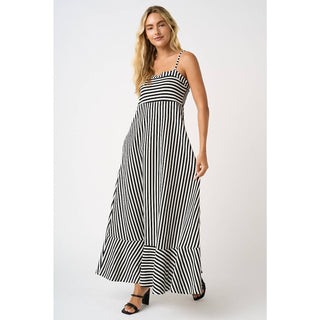 STRIPED SLEEVELESS BACK CUTOUT SUMMER MAXI DRESS