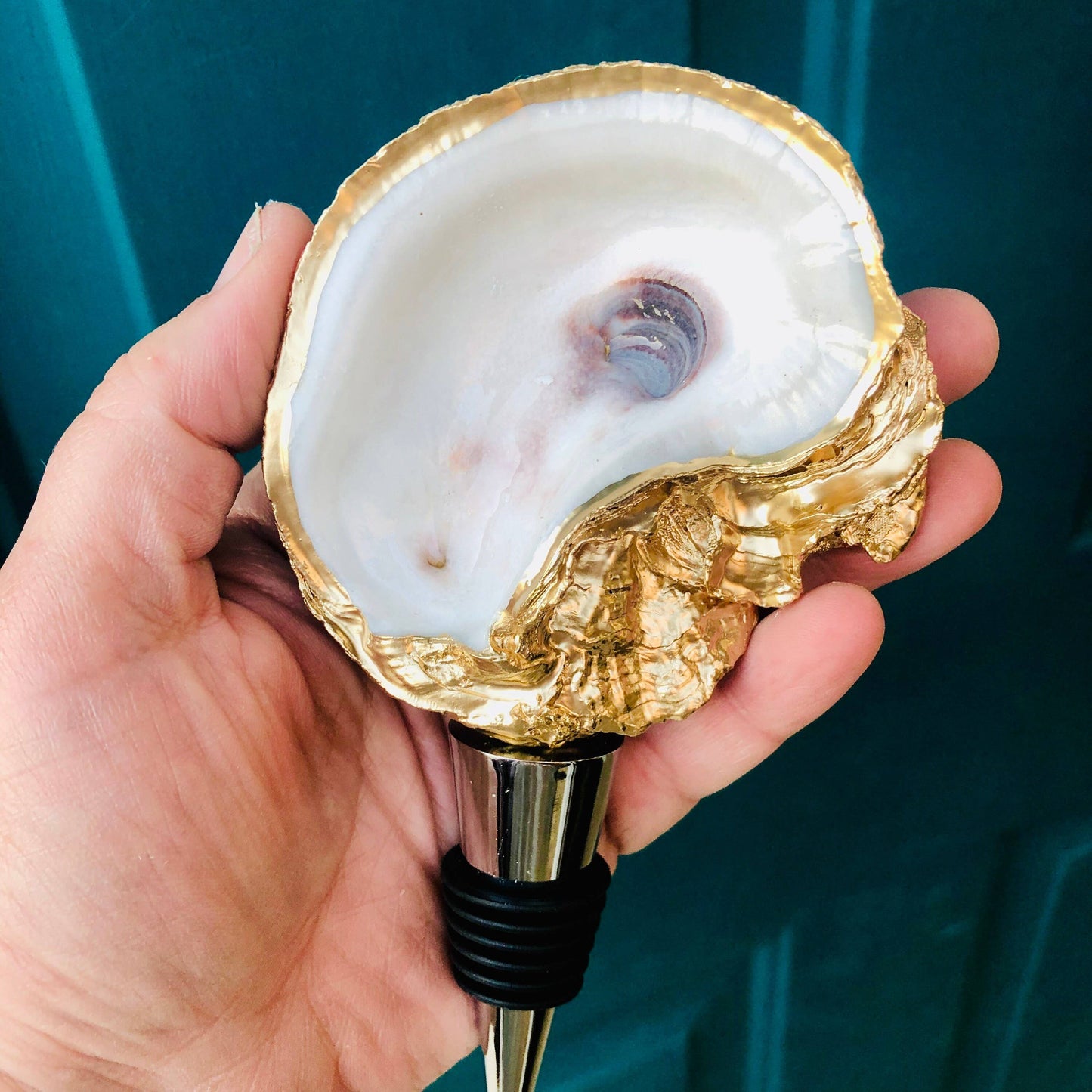 Oyster Shell Wine Stopper--Octopus Print