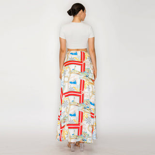 Atlantic Breeze Satin Scarf Maxi Skirt