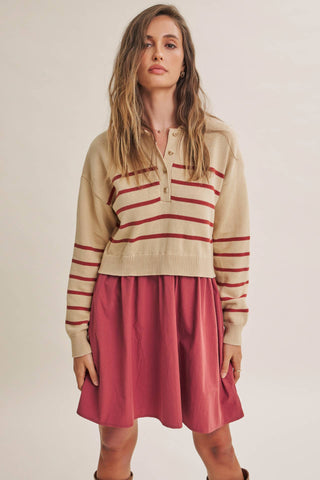 SEASIDE BRUNCH STRIPED POLO MINI DRESS