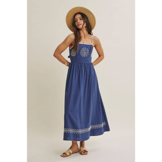 MEDITERRANEAN SUN ARTISAN EMBROIDERY MIDI WITH OPEN BACK