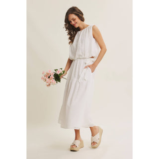 EYELET BUBBLE TOP AND MIDI SKIRT SET