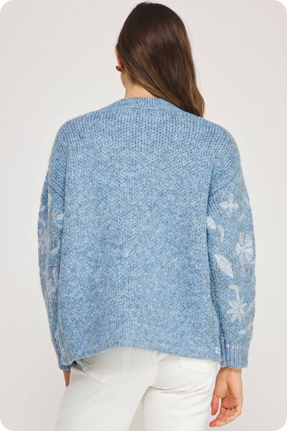 Floral Embroidered Knit Cardigan