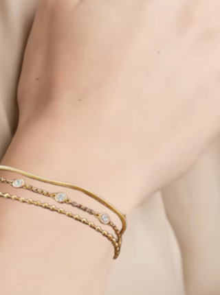 Triple Chain Bracelet stack- PVD 14K Gold- waterproof