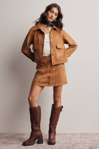 Foxy Faux Suede Button Skirt