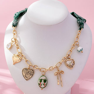 SCARF CHARM NECKLACE-PORCELAIN HEART BOW