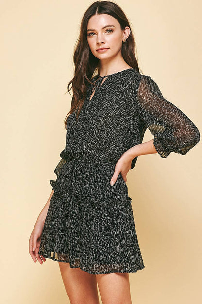 DOTTED RUFFLE 3/4 DRESS - BLACK DOT